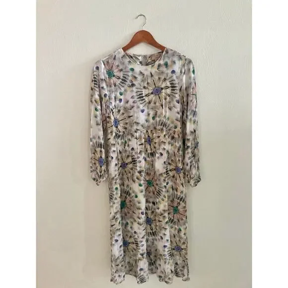 Anthropologie X Kachel Chiara Ruffle Long Sleeve Watercolor Midi Dress 6 (UK 10) - Picture 7 of 16